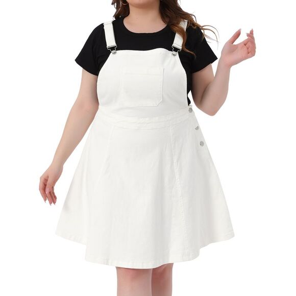 Plus Size Jeans Suspender Skirt Patch Pocket Denim Overall White - Picture 2 of 6